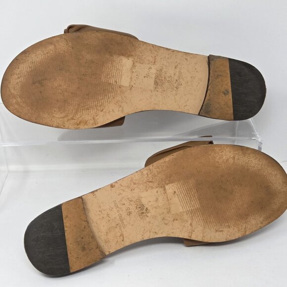 J. CREW Menorca Scrunchie-Strap Slides Women’s 9.5 Leather Brown Cognac Ruched - Picture 9 of 10